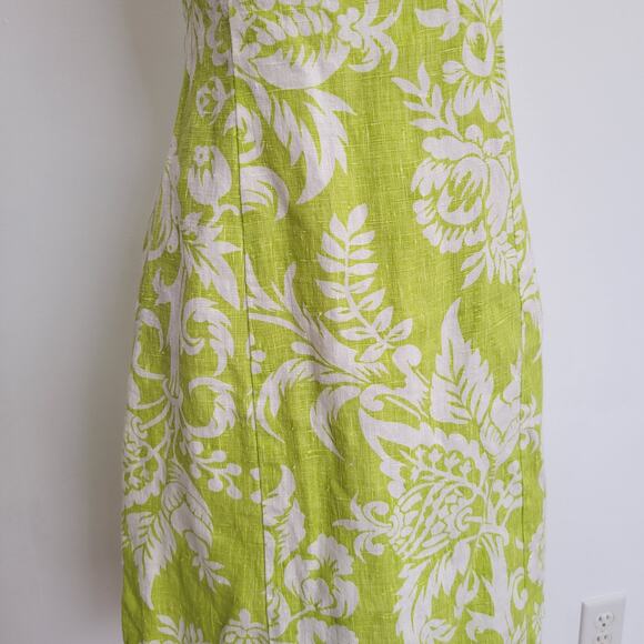 Suzette Linen Strapless Dress Green Floral Tie Back Pineapple Preppy Women 4 - Picture 5 of 12